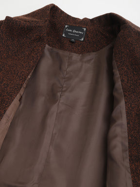 Brown Full Sleeve Solid Normal Over Coat Jacket