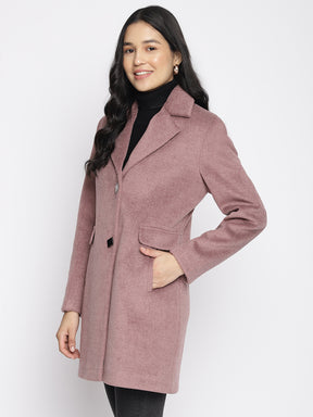 Latin Quarters Women Pink Solid Lapel Collar Full Sleeve Casual A-Line Coat