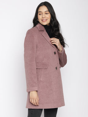 Latin Quarters Women Pink Solid Lapel Collar Full Sleeve Casual A-Line Coat