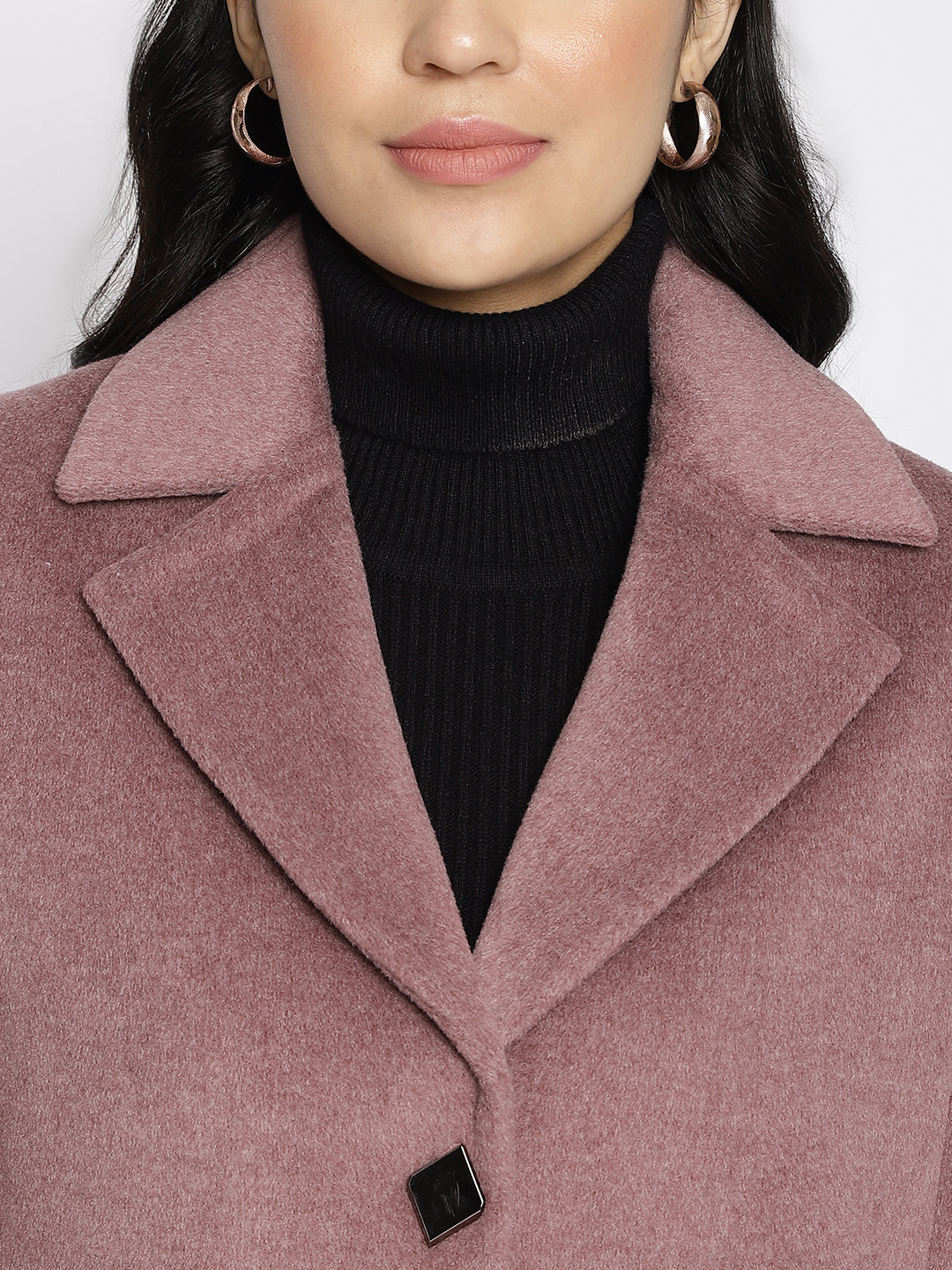 Latin Quarters Women Pink Solid Lapel Collar Full Sleeve Casual A-Line Coat