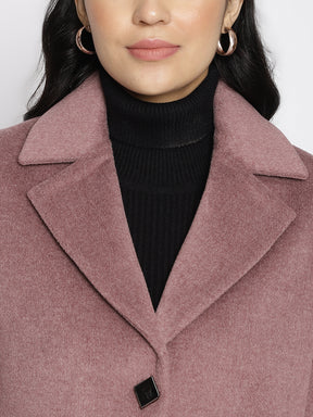 Latin Quarters Women Pink Solid Lapel Collar Full Sleeve Casual A-Line Coat