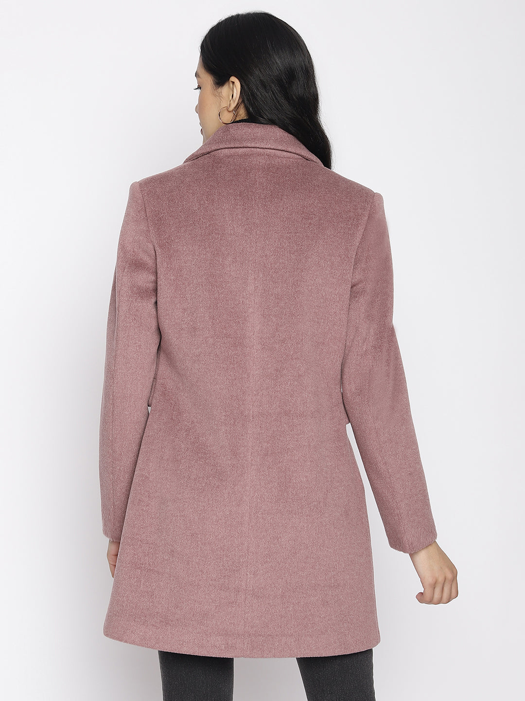 Latin Quarters Women Pink Solid Lapel Collar Full Sleeve Casual A-Line Coat