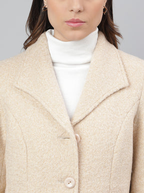 Beige Full Sleeve Solid Over Coat Jacket