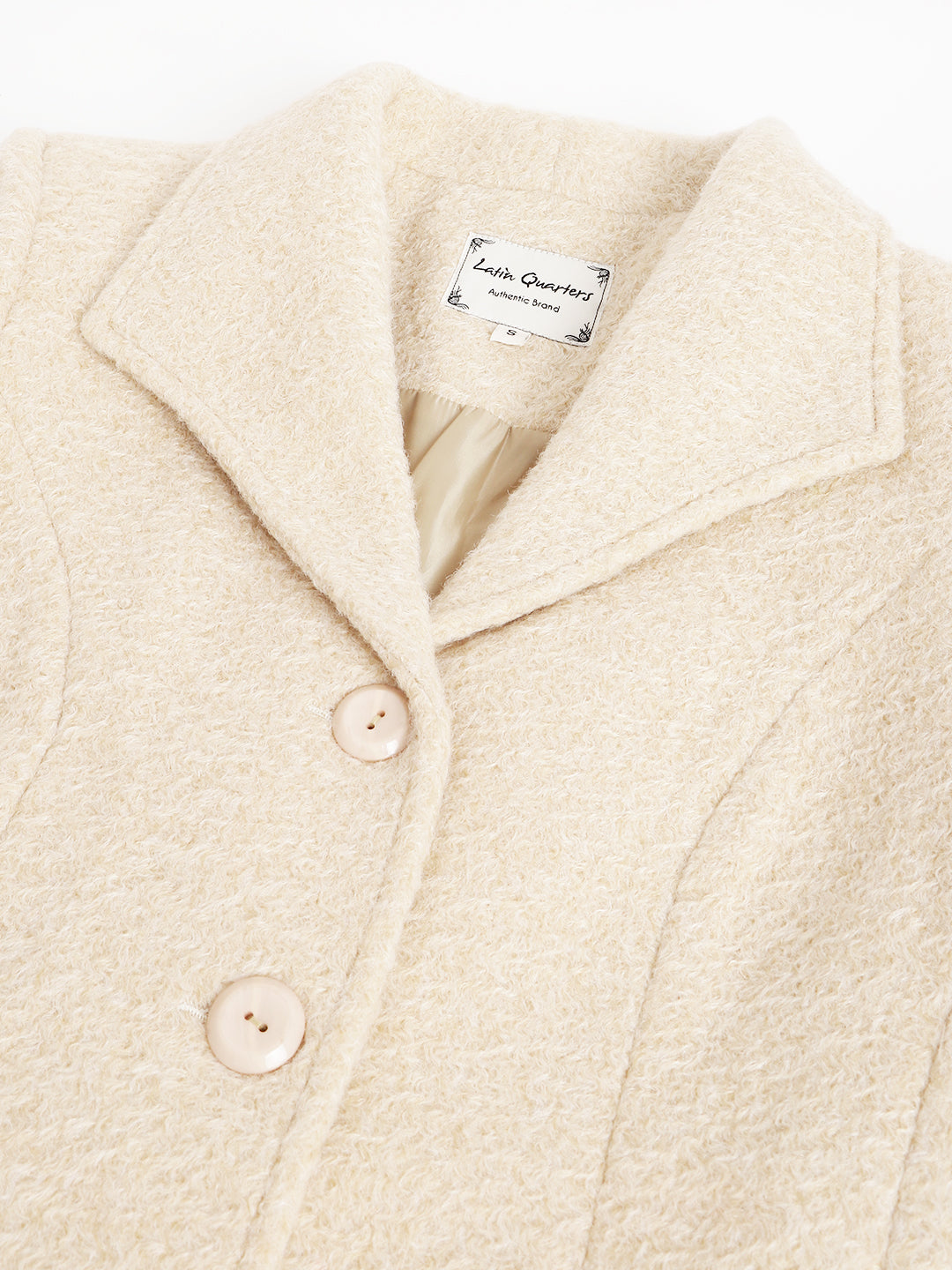 Beige Full Sleeve Solid Over Coat Jacket