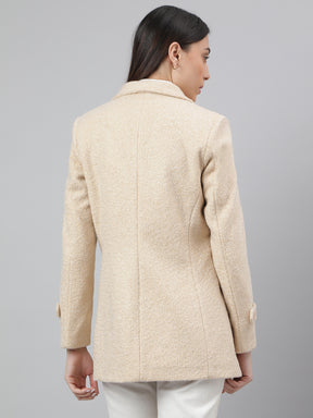 Beige Full Sleeve Solid Over Coat Jacket