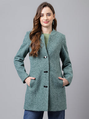 Green Full Sleeve Solid Normal Over Coat Jacket
