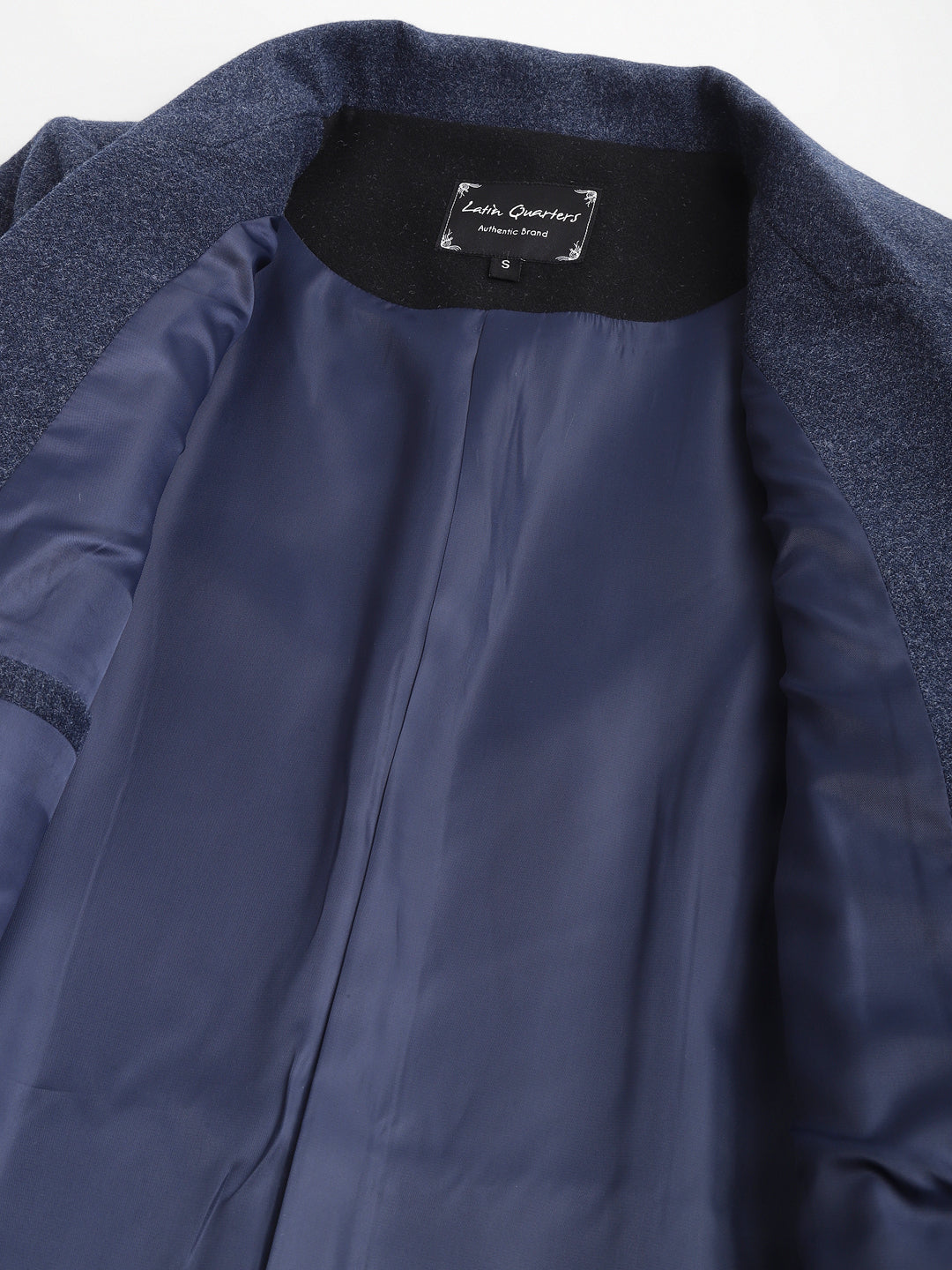 Blue Full Sleeve Solid Normal Over Coat Jacket