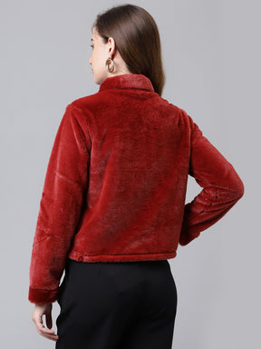 Rose Full Sleeve Solid Women Jacket with Zipper for Party