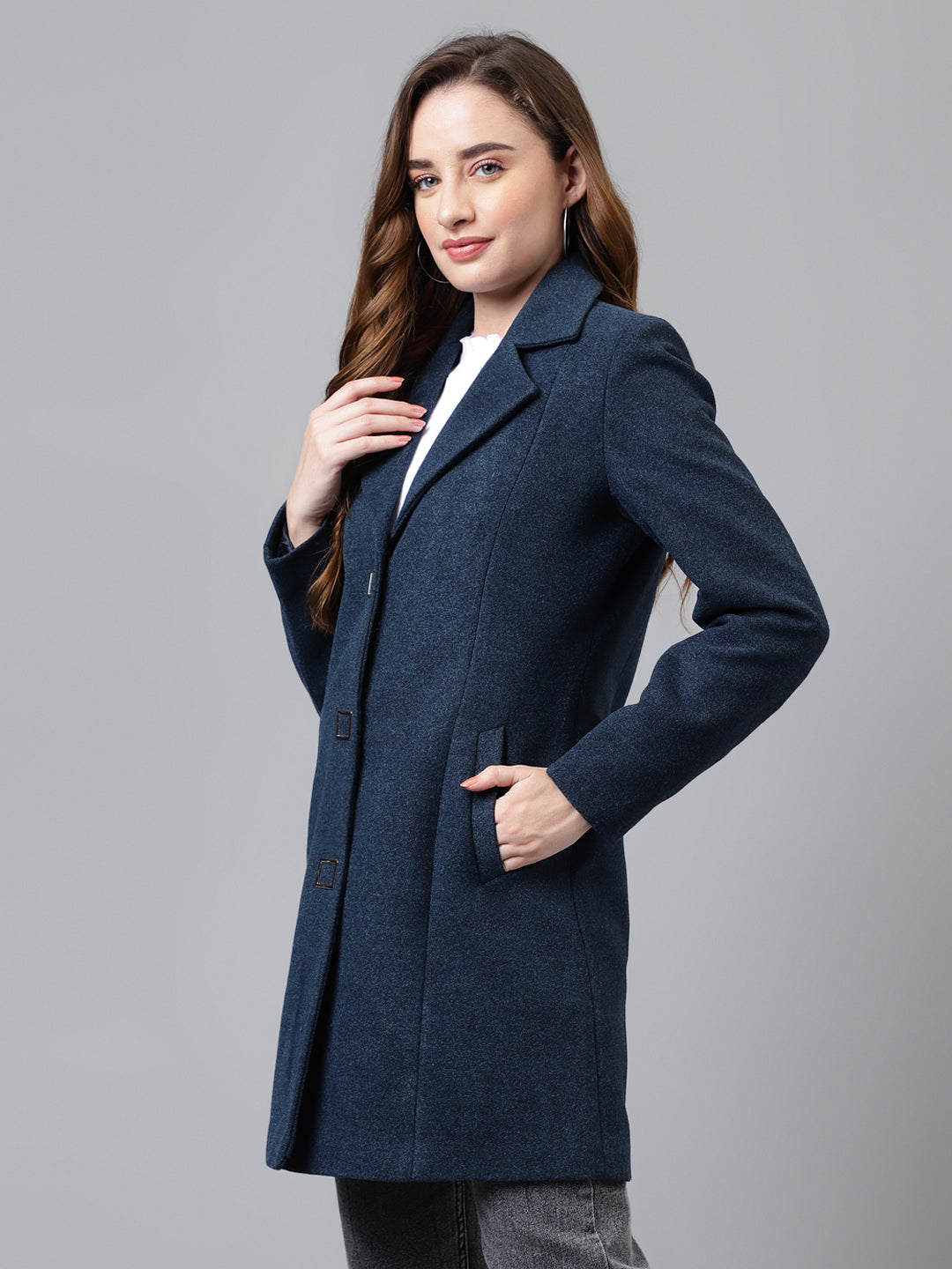 Full Sleeves Long Solid Overcoat