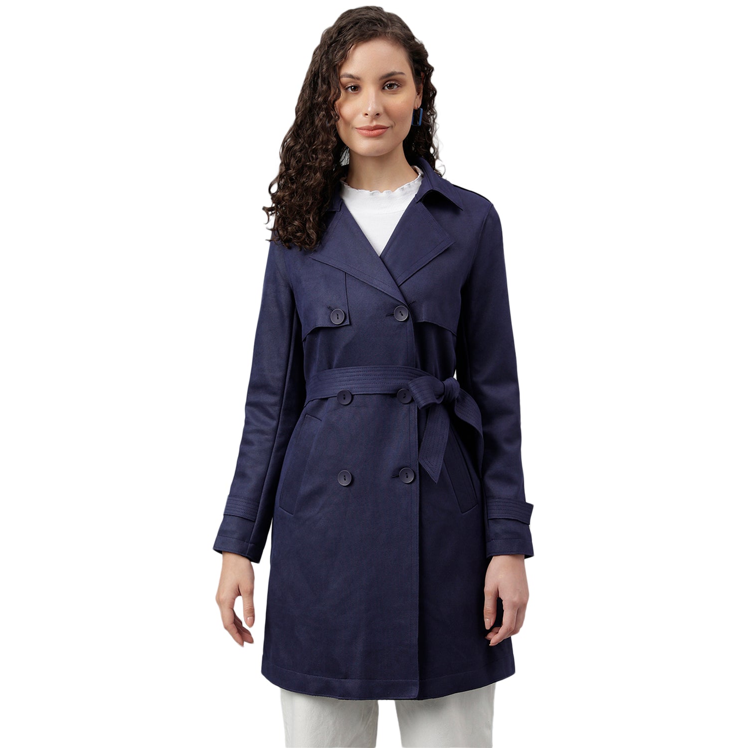 Blue Navy Full Sleeve Classic Fit Polyester Stretch Jacket With Button
