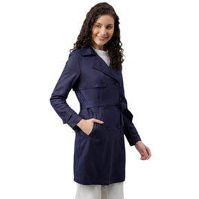 Blue Navy Full Sleeve Classic Fit Polyester Stretch Jacket With Button