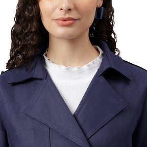 Blue Navy Full Sleeve Classic Fit Polyester Stretch Jacket With Button