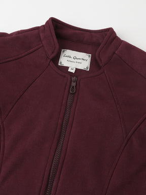 Wine Full Sleeve Round Neck Solid Straight Jacket for Women