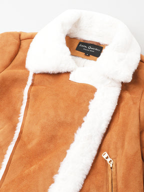 Tan Full Sleeve Classic Fit 100% Polyester Fur Jacket