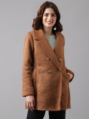 Brown Full Sleeve Classic Fit 100% Polyester Fur Jacket
