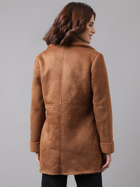 Brown Full Sleeve Classic Fit 100% Polyester Fur Jacket