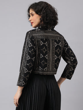 Elegant Black Full Sleeve Mandarin Embellished Party Jacket for Glamorous Nights