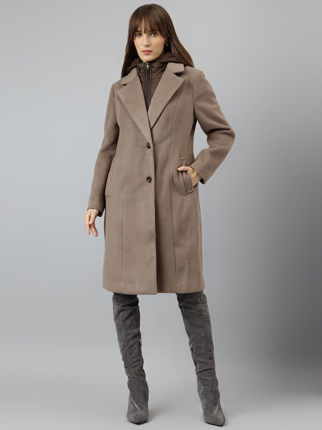 Chic Brown Full Sleeve Collar Solid Casual Coat for Cozy Elegance