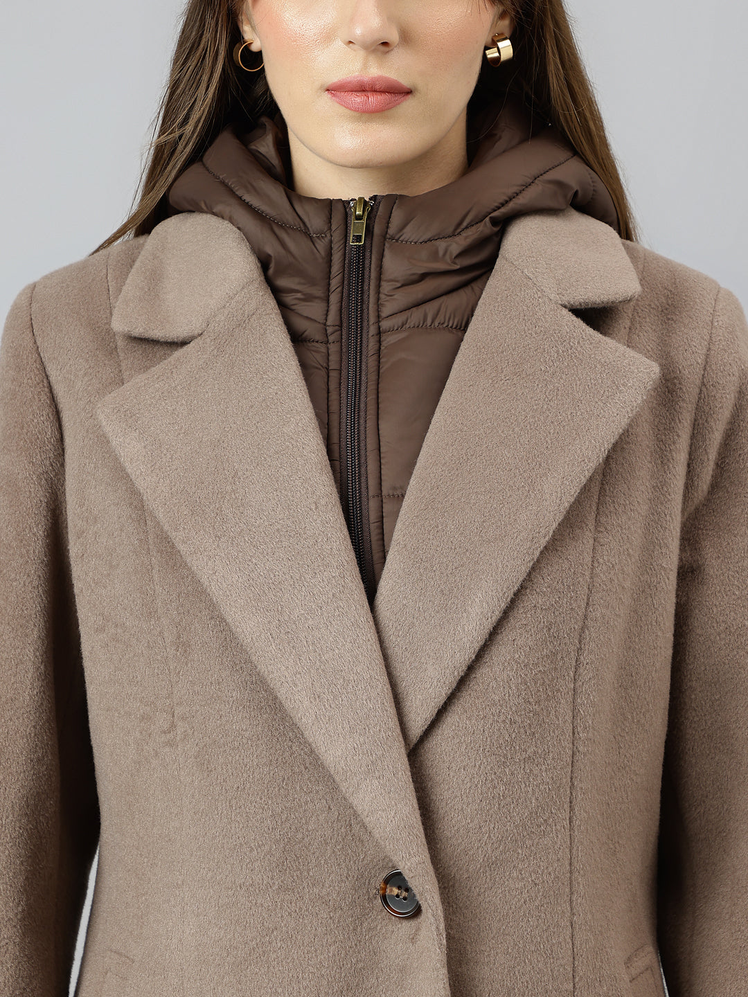 Chic Brown Full Sleeve Collar Solid Casual Coat for Cozy Elegance