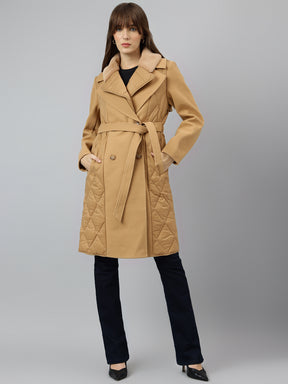 Sophisticated Beige Full Sleeve Collar Solid Casual Coat for Timeless Style