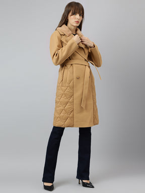 Sophisticated Beige Full Sleeve Collar Solid Casual Coat for Timeless Style