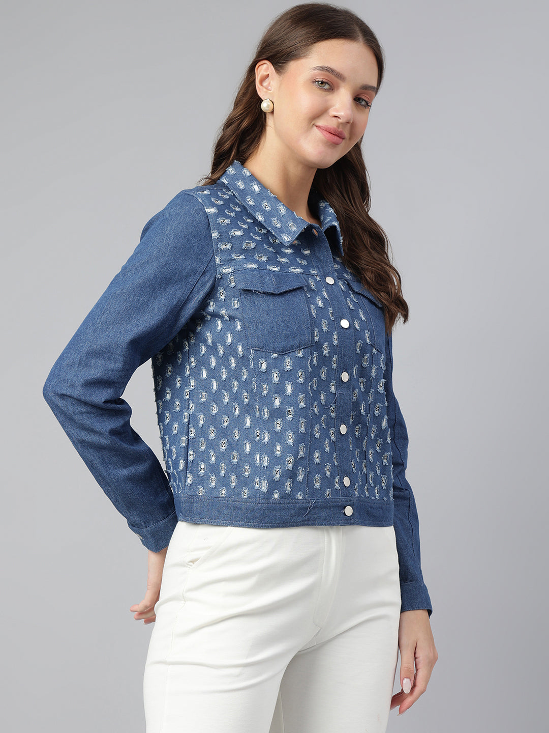 Classic Blue Full Sleeve Collar Denim Casual Jacket for Timeless Style