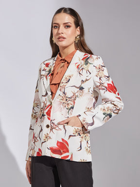 Latin Quarters Women Red Collar Neck Full Sleeve Floral Jacket