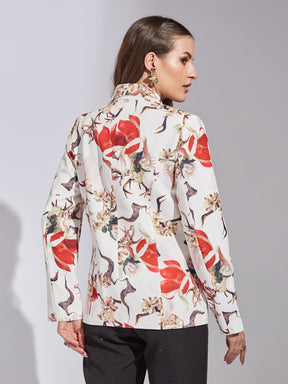 Latin Quarters Women Red Collar Neck Full Sleeve Floral Jacket