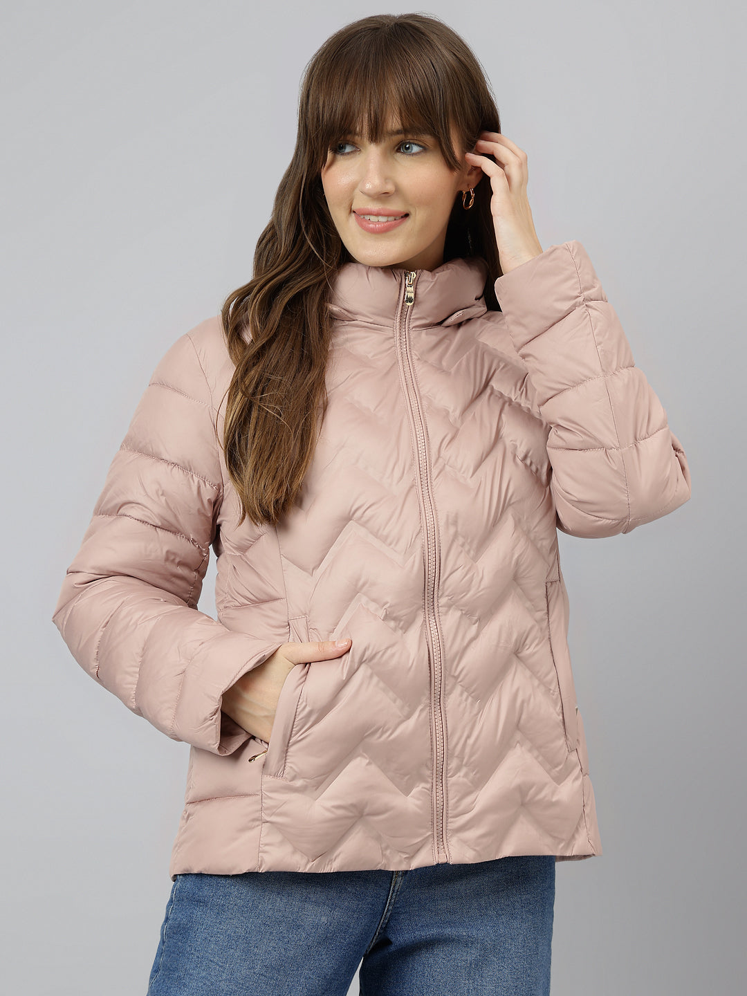 Stylish Peach Full Sleeve Hooded Solid Casual Jacket for Effortless Comfort