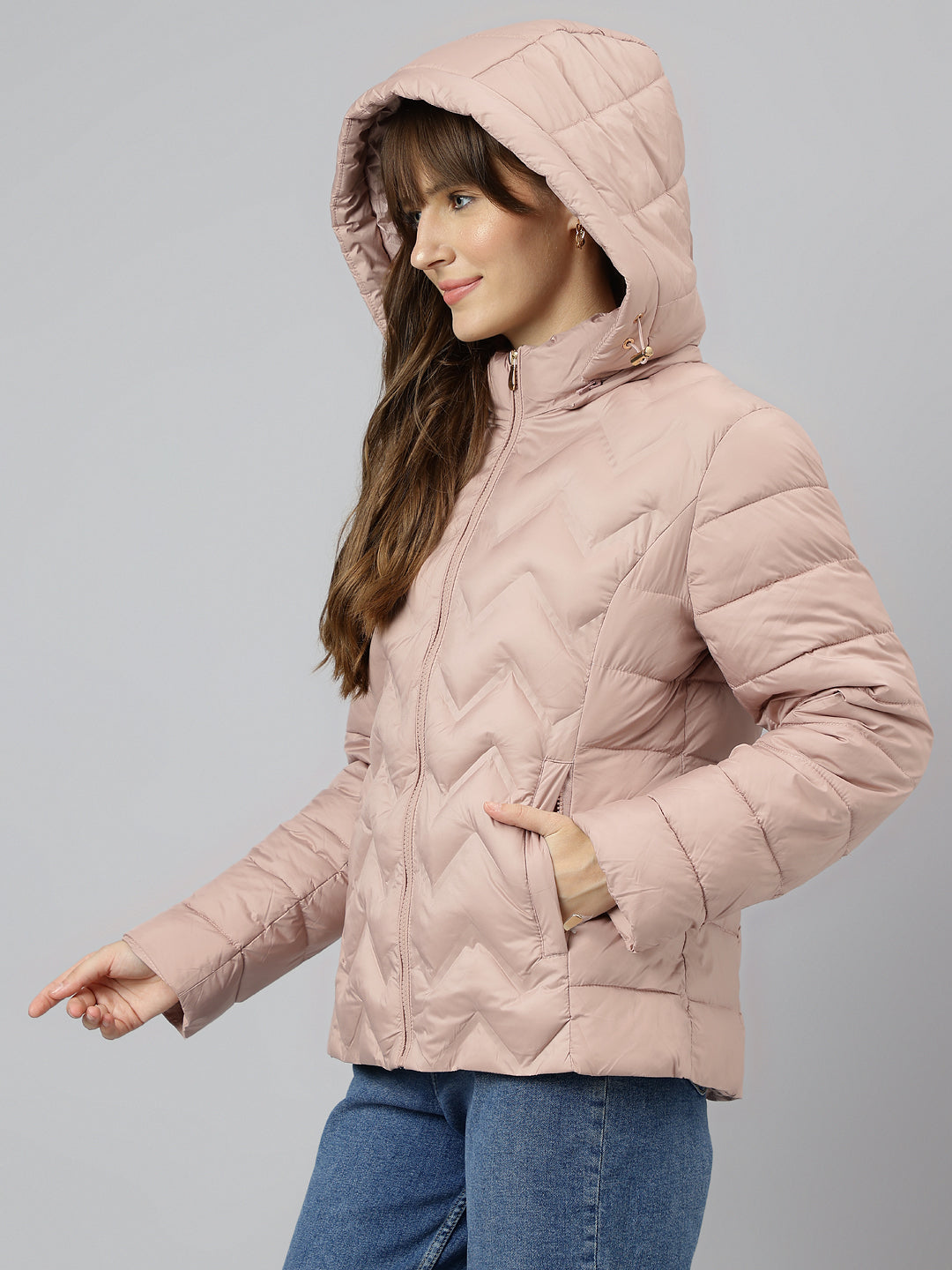 Stylish Peach Full Sleeve Hooded Solid Casual Jacket for Effortless Comfort