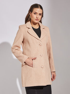 Latin Quarters Women Beige Collar Neck Full Sleeve Solid Coat