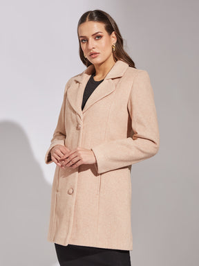 Latin Quarters Women Beige Collar Neck Full Sleeve Solid Coat