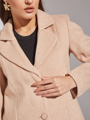 Latin Quarters Women Beige Collar Neck Full Sleeve Solid Coat