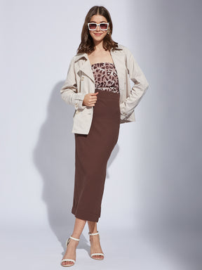 Latin Quarter Women Beige Collar Neck Full Sleeve Solid Jacket