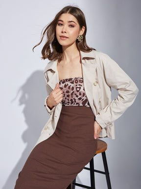 Latin Quarter Women Beige Collar Neck Full Sleeve Solid Jacket