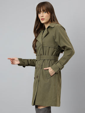 Latin Quarters Women Khaki Collar Neck Full Sleeve Solid Coat