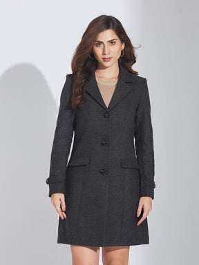 Latin Quarters Women's Grey Wool Blend Lapel Over Coat with Two Pockets