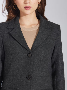 Latin Quarters Women's Grey Wool Blend Lapel Over Coat with Two Pockets