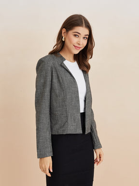 Latin Quarters Women'S Black Collar Neck Full Sleeves Solid Casual Coat