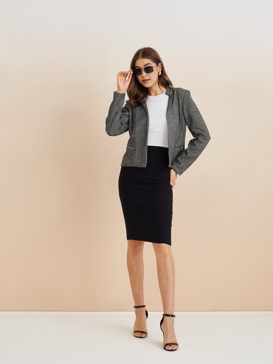 Latin Quarters Women'S Black Collar Neck Full Sleeves Solid Casual Coat