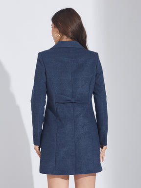 Latin Quarters Women's Blue Wool Blend Lapel Coat with Front Pockets