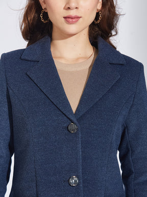 Latin Quarters Women's Blue Wool Blend Lapel Coat with Front Pockets