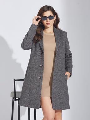 Latin Quarters Women's Grey Wool Blend Lapel Coat