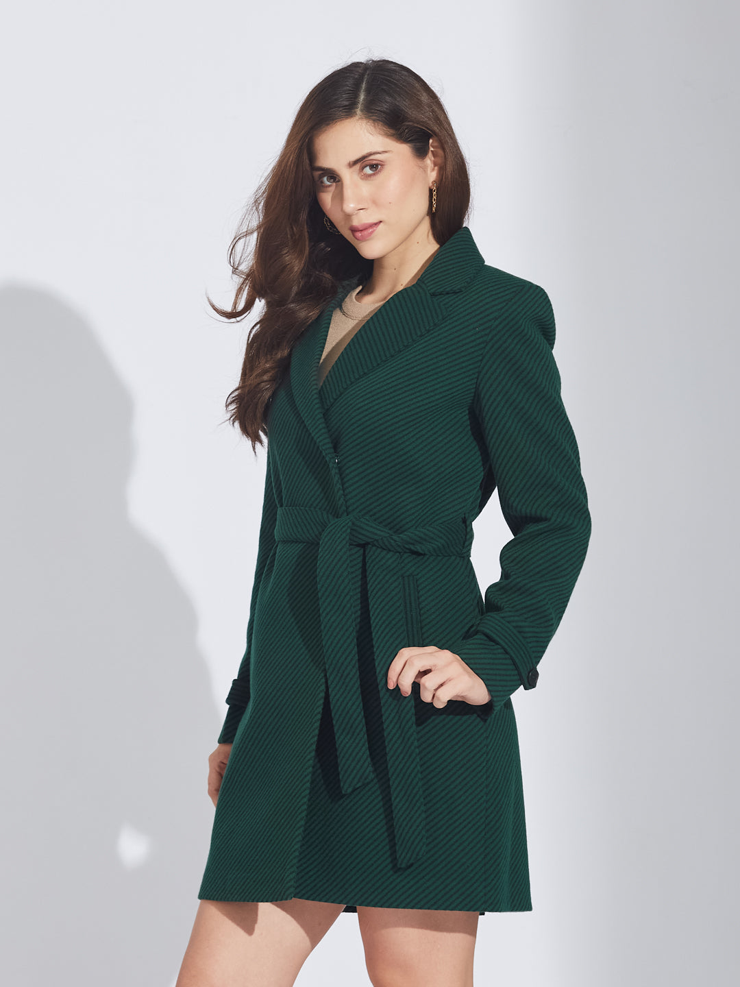Latin Quarters Women's Emerald Green Wool Blend Lapel Coat