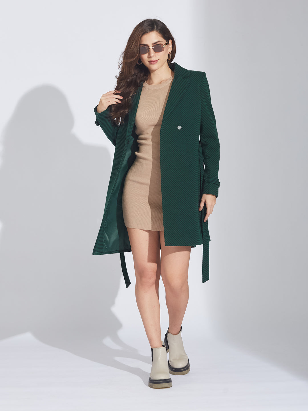 Latin Quarters Women's Emerald Green Wool Blend Lapel Coat