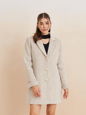 Latin Quarters Women'S Beige Collar Neck Full Sleeves Solid Casual Coat