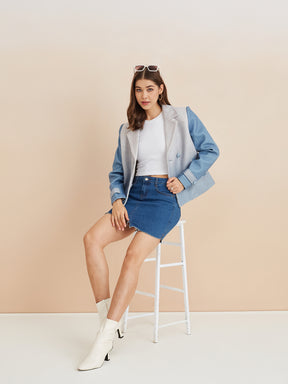 Latin Quarters Women'S Blue Collar Neck Full Sleeves Solid Casual Coat