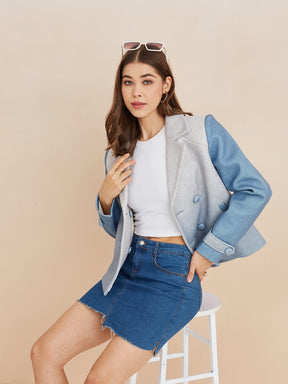 Latin Quarters Women'S Blue Collar Neck Full Sleeves Solid Casual Coat