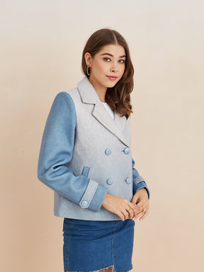 Latin Quarters Women'S Blue Collar Neck Full Sleeves Solid Casual Coat