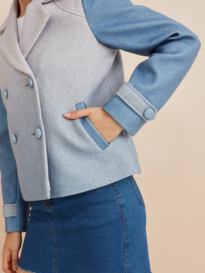 Latin Quarters Women'S Blue Collar Neck Full Sleeves Solid Casual Coat